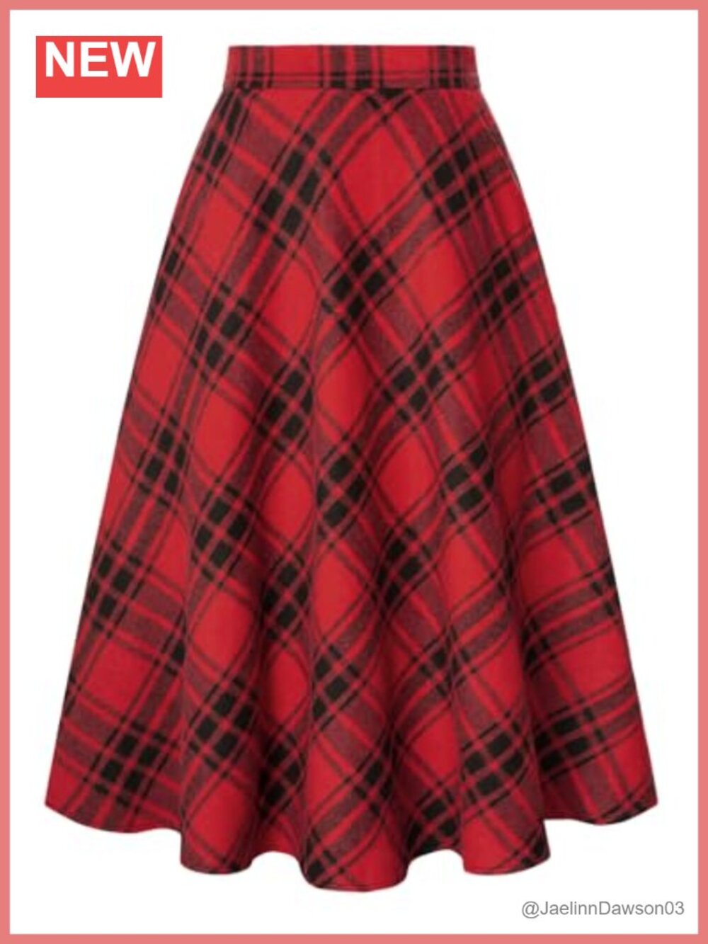 Plaid Midi Skirt with Pockets A-Line High Elastic Waist Polyester Blend